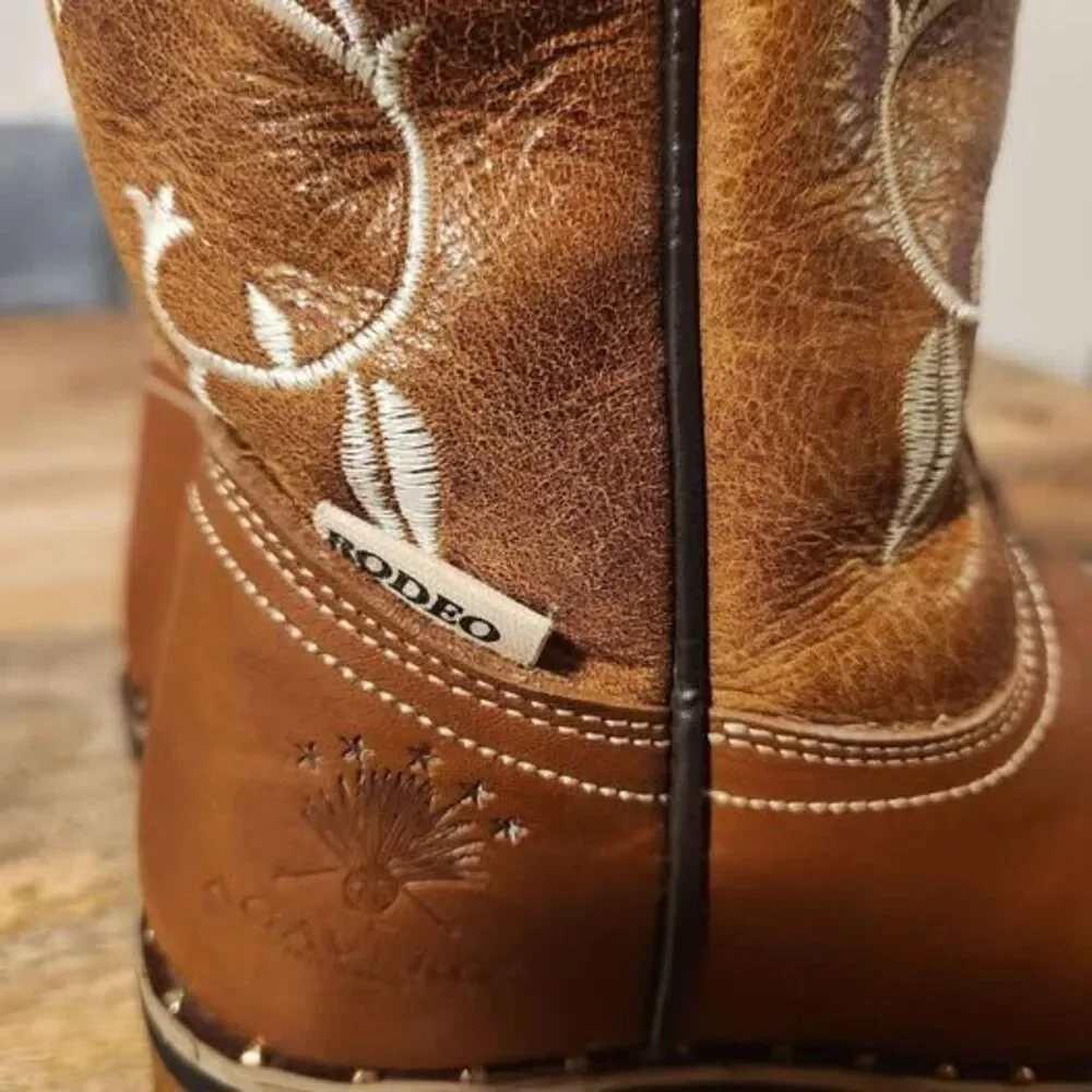 Brown Square Toe Real Leather Cowboy Boots from Zacatecas Size 20.5 MX 1.5 Kids